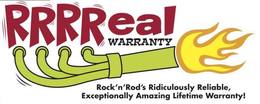 RRRREAL WARRANTY ROCK'N'ROD'S RIDICULOUS RELIABLE, EXCEPTIONALLY AMAZING LIFETIME WARRANTY! logo