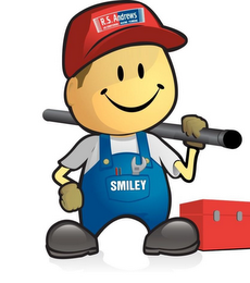 R.S. ANDREWS, AIR CONDITIONING, HEATING, PLUMBING, SMILEY logo
