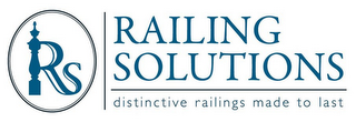RS RAILING SOLUTIONS DISTINCTIVE RAILINGS MADE TO LAST logo
