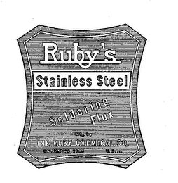 RUBY'S STAINLESS STEEL SOLDERING FLUX MFG. BY THE RUBY CHEMICAL CO. COLUMBUS, OH U.S.A. logo