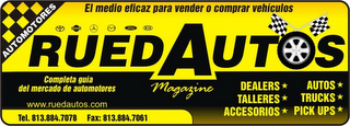 RUEDAUTOS MAGAZINE AUTOMOTORES EL MEDIO EFICAZ PARA VENDER O COMPRAR VEHICULOS COMPLETA GUIA DEL MERCADO DE AUTOMOTORES WWW.RUEDAUTOS.COM DEALERS TALLERES ACCESORIOS AUTOS TRUCKS PICK UPS logo