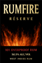 RUMFIRE RÉSERVE 101 OVERPROOF RUM 50.5% ALC/VOL WEST INDIES RUM logo
