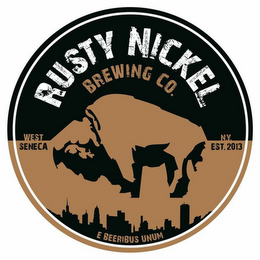 RUSTY NICKEL BREWING CO. WEST SENECA N.Y. EST. 2013 E BEERIBUS UNUM logo