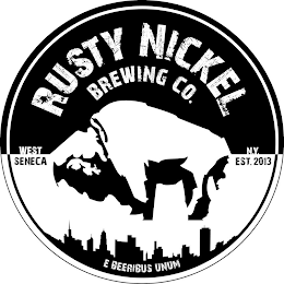 RUSTY NICKEL BREWING CO. WEST SENECA N.Y. EST. 2013 E BEERIBUS UNUM logo