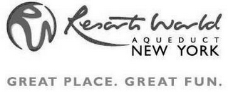 RW RESORTS WORLD AQUEDUCT NEW YORK GREAT PLACE. GREAT FUN. logo