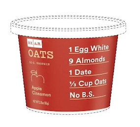 RX AM OATS 12 G. PROTEIN APPLE CINNAMON 1 EGG WHITE 9 ALMONDS 1 DATE 1/3 CUP OATS NO B.S. NET WT 2.18OZ (62G) logo