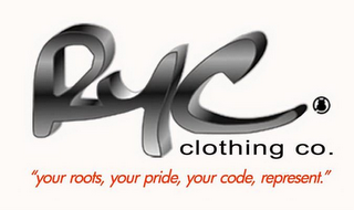 RYC CLOTHING CO. "YOUR ROOTS, YOUR PRIDE, YOUR CODE, REPRESENT." logo