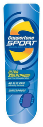 S COPPERTONE SPORT SUNBLOCK LOTION ULTRA SWEATPROOF WON'T RUN INTO EYES & STING NO SLIP GRIP ULTRA DRY FORMULA WATERPROOF UVA UVB logo