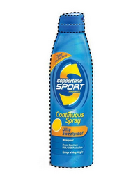 S COPPERTONE SPORT SUNSCREEN CLEAR NO-RUB SPRAY CONTINUOUS SPRAY ULTRA SWEATPROOF WATERPROOF BROAD SPECTRUM UVA/UVB PROTECTION SPRAYS AT ANY ANGLE logo