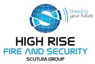 S HIGH RISE FIRE AND SECURITY SCUTUM GROUP  SHIELDING YOUR FUTRUE logo