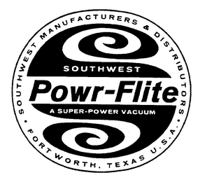 S POWR-FLITE SOUTHWEST MANUFACTURERS & DISTRIBUTORS FORT WORTH TEXAS U.S.A. logo
