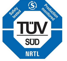 S TÜV SÜD SAFETY TESTED PRODUCTION MONITORED NRTL logo