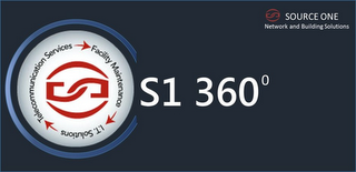 S1 360° TELECOMMUNICATION SERVICES FACILITY MAINTENANCE I.T. SOLUTIONS SOURCE ONE NETWORK AND BUILDING SOLUTIONS logo
