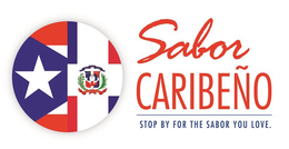 SABOR CARIBEÑO STOP BY FOR THE SABOR YOU LOVE. DIOS PATRIA LIBERTAD REPÚBLICA DOMINICANA logo