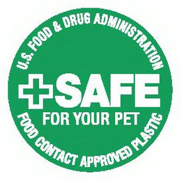 SAFE FOR YOUR PET U.S. FOOD & DRUG ADMINISTRATION FOOD CONTACT APPROVED PLASTIC logo