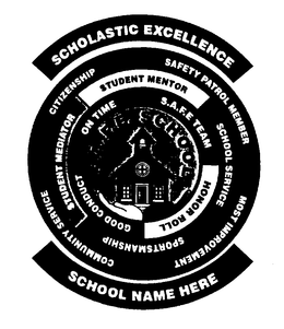 S.A.F.E. SCHOOL SCHOLASTIC EXCELLENCE COMMUNITY SERVICE CITIZENSHIP SAFETY PATROL MEMBER MOST IMPROVEMENT STUDENT MEDIATOR STUDENT MENTOR SCHOOL SERVICE SPORTSMANSHIP GOOD CONDUCT ON TIME S.A.F.E TEAM HONOR ROLL SCHOOL NAME HERE logo