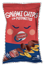 SALAMI CHIPS CON PLATANITOS EL ORIGINAL EL ORIGINAL SALAMI SUPER ESPECIAL GRADO PREMIUM 8G PROTEINA POR PORCION PESO NETO 1.76 OZ (50G) logo