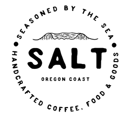 SALT OREGON COAST SEASONED BY THE SEA HANDCRAFTED COFFEE, FOOD & GOODS logo