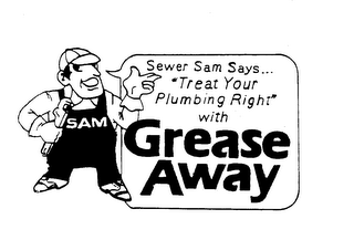 SAM SEWER SAM SAYS..."TREAT YOUR PLUMBING RIGHT" WITH GREASE AWAY logo
