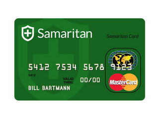 SAMARITAN SAMARITAN CARD 5412 7534 5678 9123 VALID THRU 00/00 MASTERCARD BILL BARTMANN logo