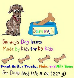 SAMMY'S SAMMY'S DOG TREATS MADE BY KIDS FOR K9 KIDS P-NUT BUTTER TREATS, PLAIN, AND MILK BONE FOR DOGS NET WT 8 OZ (227 G) logo