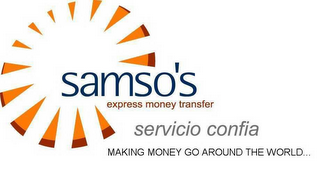 SAMSO'S EXPRESS MONEY TRANSFER SERVICIO CONFIA MAKING MONEY GO AROUND THE WORLD... logo