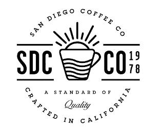 SAN DIEGO COFFEE CO CRAFTED IN CALIFORNIA A STANDARD OF QUALITY SDC CO 19 78 logo