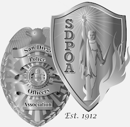 SAN DIEGO POLICE OFFICERS ASSOCIATION SDPOA EST. 1912 THE CITY OF SAN DIEGO STATE OF CALIFORNIA SEMPER VIGILANS logo