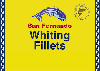 SAN FERNANDO WHITING FILLETS · WILD CAUGHT · PRODUCTS OF THE SEA · PREMIUM QUALITY logo
