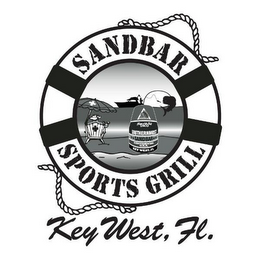 SANDBAR SPORTS GRILL KEY WEST, FL. THE SANDBAR NATION HOME OF THE FISH TACO SOUTHERNMOST SANDBAR CONTINENTAL U.S.A. KEY WEST, FL logo