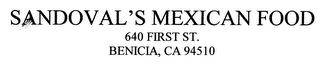 SANDOVAL'S MEXICAN FOOD 640 FIRST ST.  BENICIA, CA 94510 logo