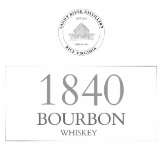 SANDY RIVER DISTILLERY EST 2021 CIRCA 1840 RICE VIRGINIA 1840 BOURBON WHISKEY logo