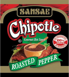 SANSAE CHIPOTLE K GOURMET HOT SAUCE PICANTE GOURMET ROASTED PEPPER NO PRESERVATIVES 100% NATURAL SIN PRESERVANTES logo