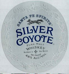 SANTA FE SPIRITS SILVER COYOTE PURE MALT WHISKEY HANDMADE IN NEW MEXICO 92 PROOF 46% ALC/VOL logo