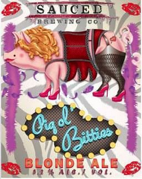 SAUCED BREWING CO. PIG OL' BITTIES BLONDE ALE 6.2% ALC. 1. VOL logo