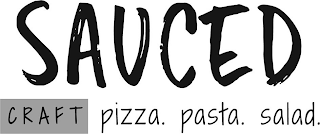 SAUCED CRAFT PIZZA. PASTA. SALAD. logo