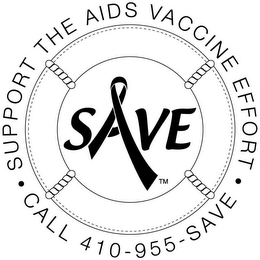SAVE SUPPORT THE AIDS VACCINE EFFORT CALL 410-955-SAVE logo