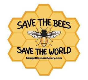 SAVE THE BEES SAVE THE WORLD MANGOBLOSSOMAPIARY.COM logo