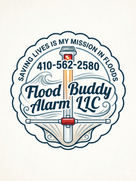 SAVING LIVES IS MY MISSION IN FLOODS 410-562-2580 FLOOD BUDDY ALARM LLC logo