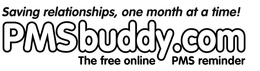SAVING RELATIONSHIPS, ONE MONTH AT A TIME! PMSBUDDY.COM THE FREE ONLINE PMS REMINDER logo