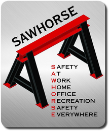 SAWHORSE SAFETY AT WORK HOME OFFICE RECREATION SAFETY EVERYWHERE logo