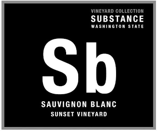 SB SAUVIGNON BLANC SUNSET VINEYARD VINEYARD COLLECTION SUBSTANCE WASHINGTON STATE logo