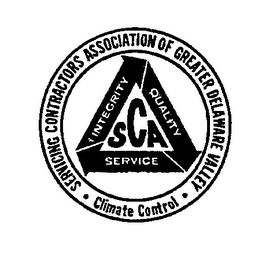 SCA SERVICING CONTRACTORS ASSOCIATION OF GREATER DELAWARE VALLEY CLIMATE CONTROL INTEGRITY QUALITY SERVICE logo