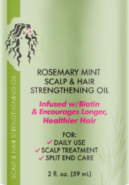 SCALP & HAIR STRENGTHENING OIL ROSEMARY MINT SCALP & HAIR STRENGTHENING OIL INFUSED W/BIOTIN & ENCOURAGES LONGER, HEALTHIER HAIR FOR: DAILY USE SCALP TREATMENT SPLIT END CARE 2 FL. OZ. (59 ML) logo