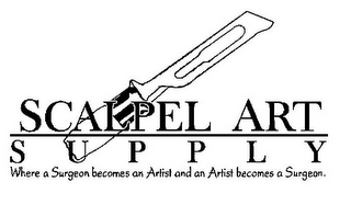 SCALPEL ART SUPPLY WHERE A SURGEON BECOMES AN ARTIST AND AN ARTIST BECOMES A SURGEON logo