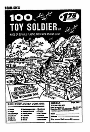 SCAM-CO.'S 100 TOY SOLDIER SET MADE OF DURABLE PLASTIC, EACH WITH ITS CAN CASE logo