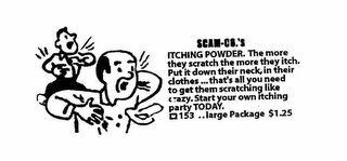 SCAM-CO.'S ITCHING POWDER. THE MORE THEY SCRATH THE MORE THEY ITCH,. PUT IT DOWN THEIR NECK, IN THEIR CLOTHES... THAT'S ALL YOU NEED TO GET THEM SCRATCHING LIKE CRAZY. START YOUR OWN ITCHING PARTY TODAY. 153 ..LARGE PACKAGE $1.25 logo