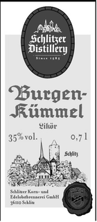 SCHLITZER DISTILLERY SINCE 1585 BURGEN-KÜMMEL LIKÖR 35% VOL. 0,7 L SCHLITZ SCHLITZER KORN- UND EDELOBSTBRENNEREI GMBH 36110 SCHLITZ logo