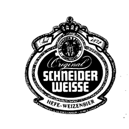 SCHNEIDER WEISSE HEFE-WEIZENBIER G. SCHNEIDER & SOHN KG MUNCHEN ORIGINAL G S W U.S. SEIT 1872 logo