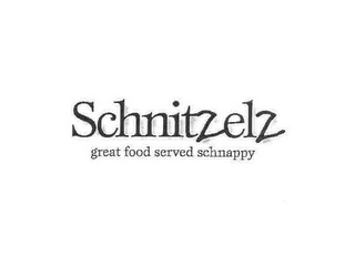 SCHNITZELZ GREAT FOOD SERVED SCHNAPPY logo